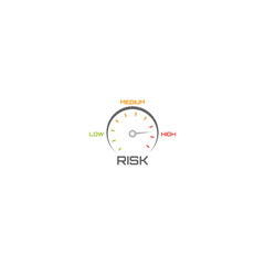 Risk concept on speedometer icon. Risk meter icon