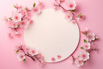 circle decorated sakura on pink background