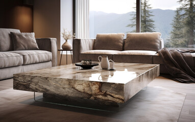 Top marble table in living room background