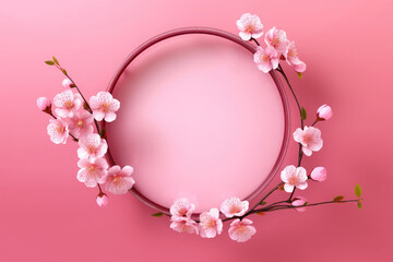 circle decorated sakura on pink background