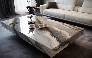 Top marble table in living room background