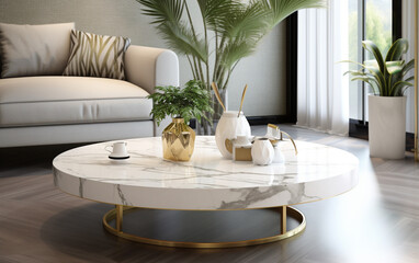 Top marble table in living room background