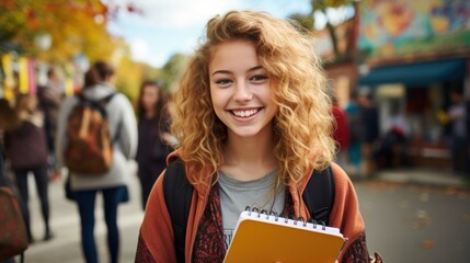 Artistic teenage girl holding a sketchbook. - obrazy, fototapety, plakaty