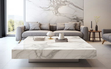 Top marble table in living room background