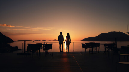 Seaside Romance Silhouetted Couples on a Honeymoon Getaway