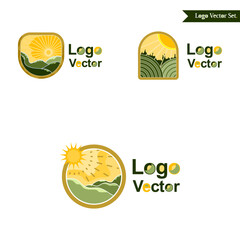 Premium logo set of nature river valley mountains sun logo label collection badge vector illustration