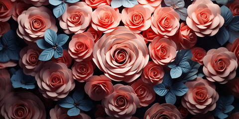 Schöne Blumen Rosen in rosa und rot zum Muttertag und Valentinstag als Hintergrund für Webdesign und Drucksachen Querformat für Banner, ai generativ