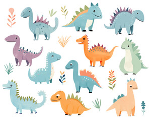 Fototapeta premium Vector set of hand drawn dinosaurs. Cute dinosaur illustrations