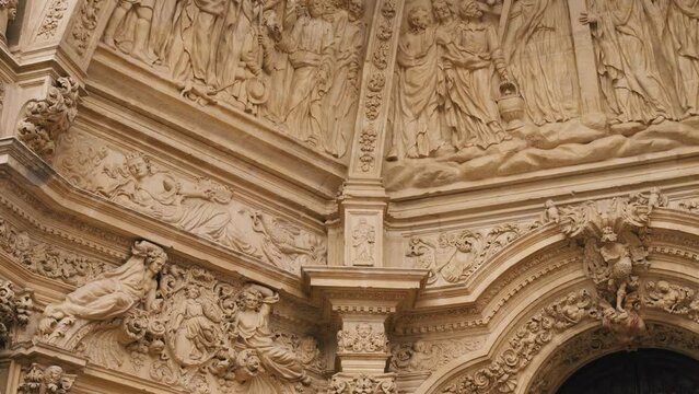 View of the details of the facade of the Cathedral of Santa Maria de Astorga.