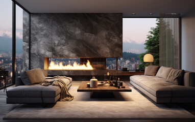 Interior of modern living room panorama 3d rendering