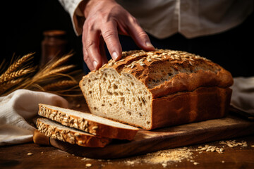 A close-up of a person's hand selecting whole-grain bread over processed white bread, emphasizing whole foods for better nutrition. Generative Ai.