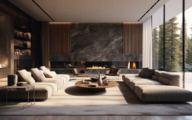 Fototapeta premium Interior of modern living room panorama 3d rendering