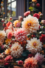 Dahlia blooms in garden   © Fleuronica