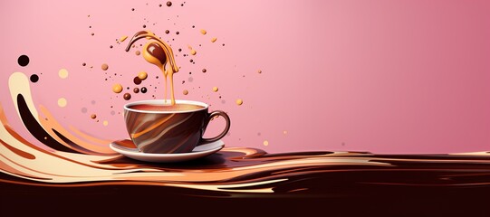 tasty cup of coffee on pink background