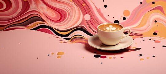 tasty cup of coffee on pink background