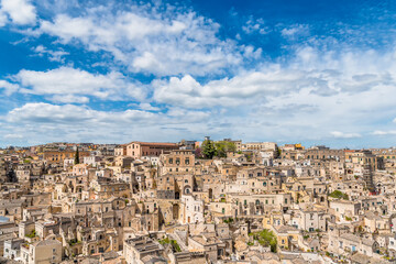 Fototapeta na wymiar Scenic view of the city of Matera in Apulia in Italy against dramatic sky 