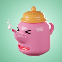 3D Render Pink Cute teapot Character