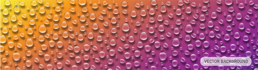 Abstract Vector Background with Transparent Water Drops on Bright Colorful Gradient .
