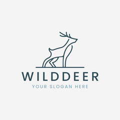 wild deer line art logo vector facing side illustration template design