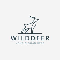 wild deer line art logo vector facing side illustration template design