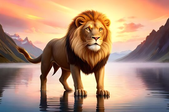 lion in the sunset generated ai