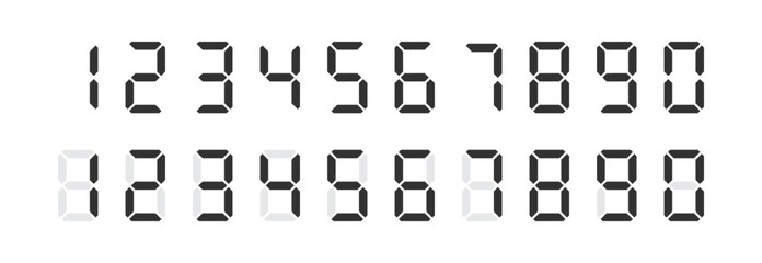Digit number icon. Calculator font signs. Time in the clock symbol. Digital display symbols. Numeral icons. Black color. Vector sign. - obrazy, fototapety, plakaty