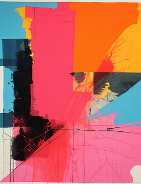 overprinted multi-split fountain lithography and silkscreen, abstract collage