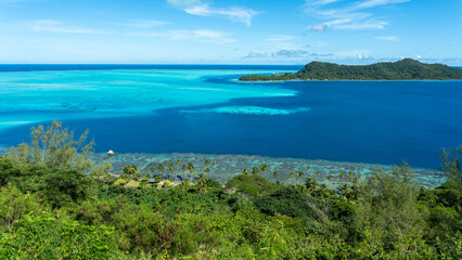 Bora Bora, Blue lagoon with Toopua Island from TV Tower Lookout