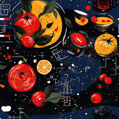 Home cooking collage repeat pattern food blog, tasty dishes artsy