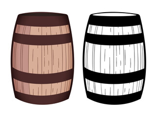 Classic wooden Wine barrel vector illustration, Wine liquor barrel , liquor container colored and black and white vector image
