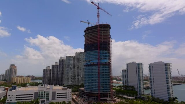 Aerial video Five Park Condominium Miami Beach FL September 2023