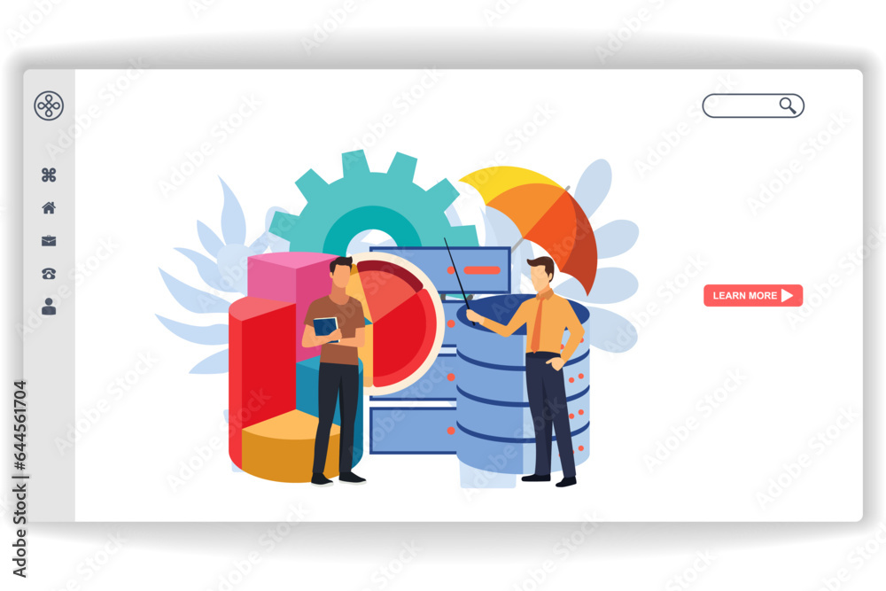 Wall mural a man is understanding the database. website page database services. modern flat design concept of w