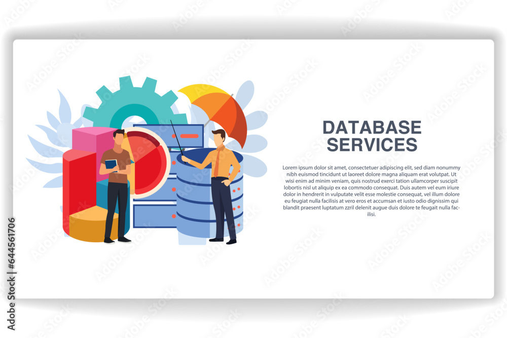 Wall mural a man is understanding the database. website page database services. modern flat design concept of w