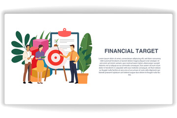A man sets financial targets. website page Financial Target. Modern flat design concept of web page design for website and mobile website