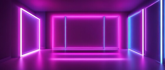 Purple neon frame in a dark futuristic backlit room, wallpaper