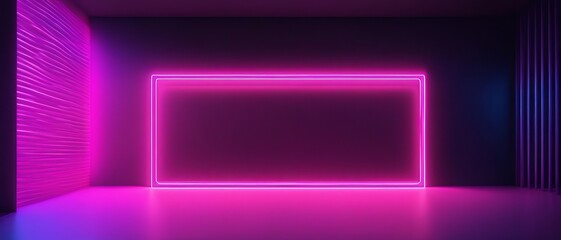 Purple neon frame in a futuristic room, wallpaper