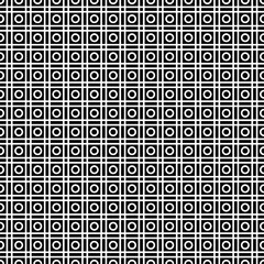Seamless surface pattern with symmetric ornament. Circles, squares and strokes texture. Geometric abstract background. Grill motif. For digital paper, textile print, web design. Vector illustration