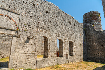 Fatih Sultan Mehmet Mosque or Fatih Mosque ruins of Rozafa Castle in the city Shkoder. Albania