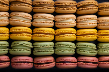 macaroons of different colors on a black background