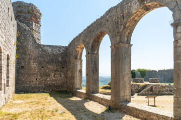 Fatih Sultan Mehmet Mosque or Fatih Mosque ruins of Rozafa Castle in the city Shkoder. Albania