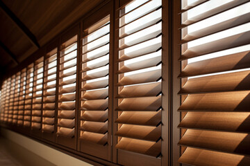 windows with wooden louvre blinds