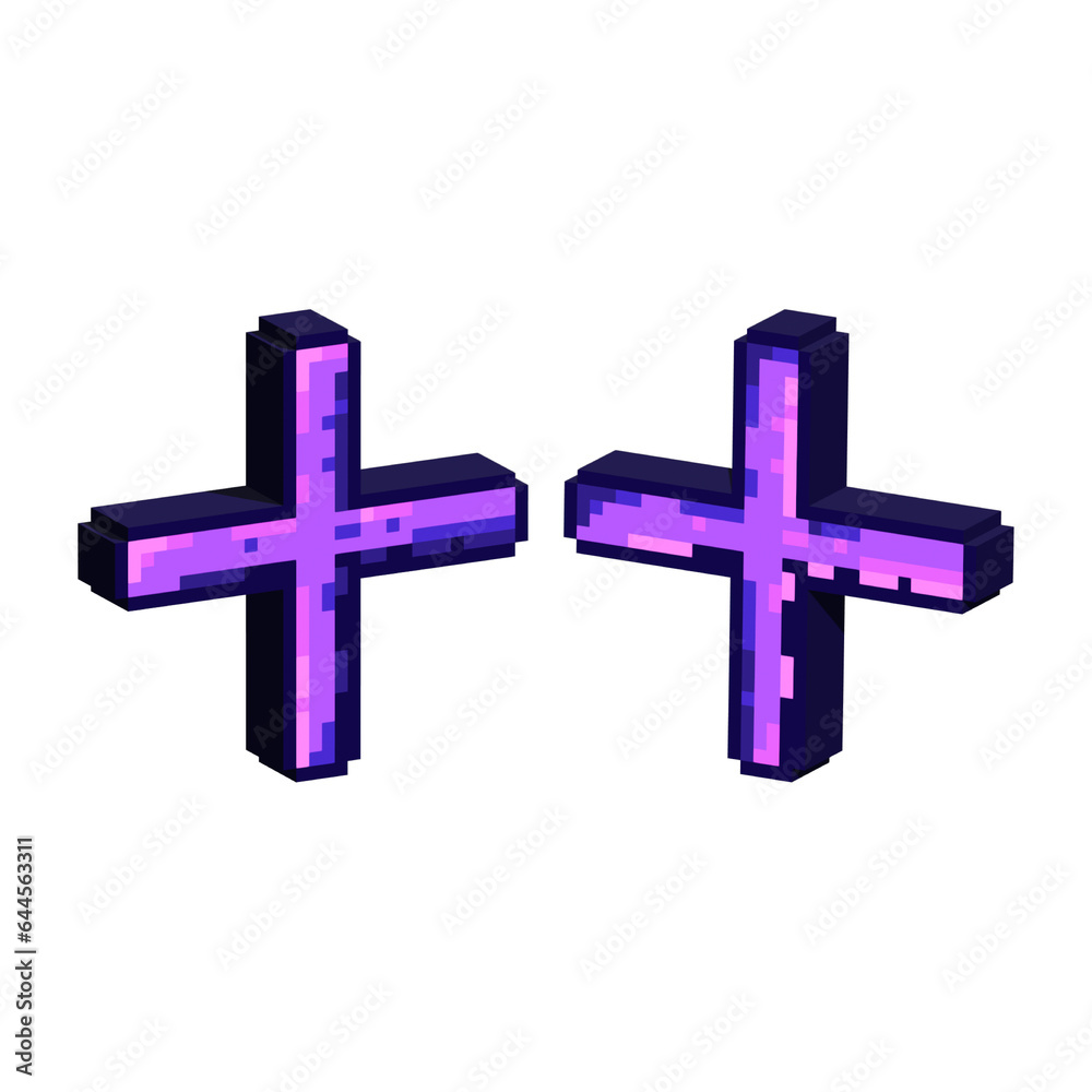Poster isometric pixel art 3d of cross sign halloween for items asset. cross sign halloween on pixelated st