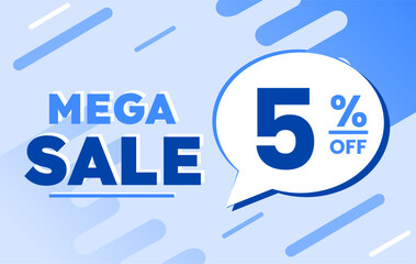 5% percent off mega sale blue banner
