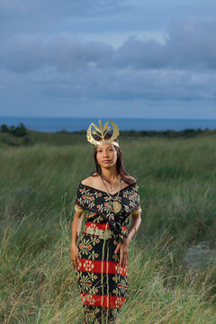 beautiful women wearing local clothes from the Rote Island. traditional clothing of Rote island, East Nusa Tenggara province, Indonesia