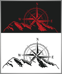 Mountain Landscape Vector Logo, Mountain and compass