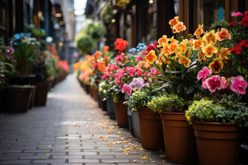 Fototapeta na wymiar Many Flower on summer street. 
