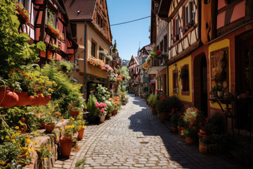 Fototapeta na wymiar Colorfully old street in Europe 