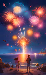 Illustration of fireworks celebration.