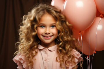 Obraz na płótnie Canvas Blonde girl with pink balloons flowers