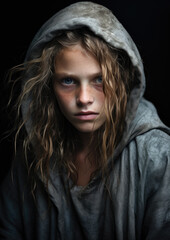A Portrait of a Young Homeless Person-Black Background